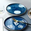 Plates Nordic Style Hand Painted Ceramic Plate 8 Inch 10 Blue Patterned Round Dessert Dishes Dinner Japanese Tableware
