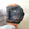 Super Quality Mens Watch 44mm x 50mm RM70-01 CA 01 30 Skeleton Carbon Fiber Watches Orange Rubber Sapphire Glass Transparent Mechanical Automatic Men's Wristwatches