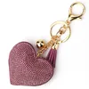 Anahtarlıklar Aşk Kalp Keychain 6 Renk Tam Kristal Anahtar Yüzük Kadınlar Çanta Kolye Takılar Uzun püskül Altın Zincir Çanta Keyasyon Tutucu