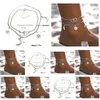 Anklets Fashion Jewelry Anklet Vintage Star Moon Heart Ankle Bracelet Sun Double Layer Drop Delivery Dhvf2