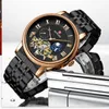 Polshorloges Men Fashion Mechanical Watch Automatische multifunctionele maanfase Tourbillon vol roestvrijstalen skelet polsWatchesWristWatch