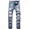 Neue JEANS Chino-Hosen für Herren, eng anliegende Stretch-Hosen, gewaschen, gerade, dünn, Stickerei, Patchwork, zerrissen, Herren-Trendmarke, Motorrad-Jeans-F17