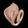 Anéis de casamento ZlxGirl Jóias Mirco pavimentado zircão para mulheres Casal Gifts Marca Dubai Gold Flower Bridal Deding Ring