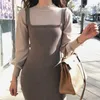 Casual Dresses Ladies Warm Sweater Dress Autumn Winter Stretch Long Sleeve Elegant A-Line Knit Feminine Slim Fit 2023