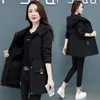 Trench da donna 2023 Autunno Giacche da donna Giacca a vento Famale Con cappuccio Casual Cappotto di base Cerniera allentata Giacca leggera Capispalla