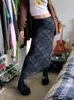 Gonne Waatfaak Plaid Print Black Goth Gonna a vita alta Vintage Summer Beach Straight Long Hippie Mesh Gothic Cloth