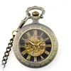 Pocket Watches Luxury Fashion Steampunk Hand Winding Mechanical Watch Roman Normals Skeleton med FOB Chain for Men Women