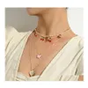 Pendant Necklaces Bling Rhinestone Cherry Heart Choker For Women Fashion Butterfly Thick Chain Mtil Necklace Bijoux Jewelry Drop Del Dhrdb