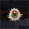 Anéis de casamento girassol de pedra verde vermelha para mulheres brancas cor de ouro amarelo cor de arco -íris de jóias de jóias de arco -íris de jóias de jóias dhirq