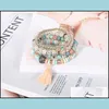 Charm Bracelets 4Pcs/Lot Bohemian Vintage Bodhi Beads Chains Set For Women Hand Of Fatima Tassel Wristband Fashion Jewelry Gift Drop Otwmg