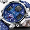 Montre-bracelets Men Watch Fashion Double affichage en cuir imperméable Sport Digital Quartz Wrists pour Menwristwatches