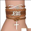 Charm Armbänder Mode Kreuz Geflochtenes Lederseil für Frauen Männer Religiöse Jesus Liebe Unendlichkeit Armband Handgemachter Schmuck in BK Drop Otgob