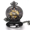 Orologi da tasca Lucky Beetle Orologio da uomo nero mezzo scheletro Steampunk Orologio meccanico a carica manuale Reloj De Bolsillo