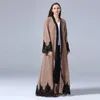 Casual Kleider Türkisch Dubai Muslim Stickerei Abaya Kleid Frauen Kimono Offene Lange Robe Spitze-up Jubah Islamische Kleidung Outwear Maxi Hijab