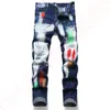 New JEANS chino Pants pant Men's trousers Stretch close-fitting slacks washed straight Skinny Embroidery Patchwork Ripped mens Trend Brand Motorcycle JEANS-F17