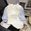 Blouses Femmes Blanc Femmes Chemises Patchwork Manches Courtes Volants Casual Été 2023 Français Vintage Chic Vêtements Sweet Girls Top