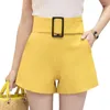 Женские шорты Корея Женская Женская Леди Случайная высокая талия с широкой ногой желтые бежевые черные поясные женщины Женщины мода xxl