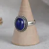 Clusterringen FNJ 925 Silver Lapis Lazuli Real Original S925 Solid Prue Ring For Women Sieraden Vintage Oval Flower8702629