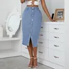 Saias jeans casuais saia frontal split jeak lápis de cintura alta sólida festa longa verão sexy bodycon maxi