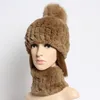 Beanies Beanie/Skull Caps 2023 Good Elastic Genuine Rex Fur Scarf&Hat Set Winter Warm Natural Real HeadWearing Scarfs1 Scot22