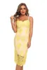 Casual Dresses Lace Bandage Dress 2023 Arrival Yellow Bodycon Summer Women Sexy Club Party Birthday Outfit
