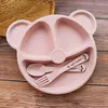 Plates 3pcs Kids Divided Dish Tableware Set Baby Toddler Children Wheat Straw Table Tray Plate Bowl Feeder Dishes For