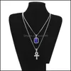 Pendanthalsband m￤n s egyptiska ankh -livsnyckelhalsband Set Bling Iced Out Cross Mini Gemstone Gold Sier Chain for Women Hip Hop Dhzd6