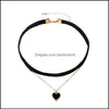 Chokers Korean Velet Sexy Short Choker Necklace For Women Black Twolayer Love Pendant Necklaces Clavicle Chain Fashion Jewelry Gift Otsr1