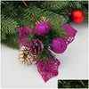 Christmas Decorations 10Pcs Cuttings Artificial Sequins Pine Branch Cone Glitter Poinsettia Home Ornament Festival Tree Decor Party Dhfrd