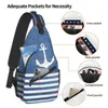 Rucksack Vintage Anker mit Streifen Sling Brust Umhängetasche Herren Casual Nautical Marine Schulter zum Wandern