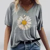 Damen-T-Shirts, Damen-Shirt, kurzärmelig, mit Tasche, bedruckt, V-Ausschnitt, Tops, T-Shirt, lockere, lässige Bluse, Knopfleiste