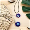 Pendant Necklaces Blue Evil Eye Necklace For Women Black Wax Cord Chain Men Choker Jewelry Lucky Amet Female Party Gift Drop Deliver Otndf