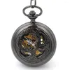 Карманные часы Lucky Beetle Mens Black Half Skeleton Steampunk Watch Hard Wind Mechanical Reloj de Bolsillo
