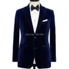 Costumes pour hommes Blazers Bleu Royal Velours Hommes Costume Veste Pour Bal Porter Dîner Blazer Avec Revers Cranté Mâle Hauts Robe