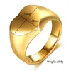 Wedding Rings 2023 Dikke waterdichte vergulde roestvrijstalen hart Signet voor vrouwen Girls Fashion Jewelry cadeau