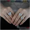 Band Rings Arrived Fl Cz Stone Paved Heart Charm Ring With Gold Sier Plated For Women Men Wedding Party Jewelry Drop Delivery Dhryo