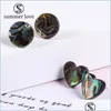 Stud Heart Round Square Natural Shell Earrings For Women Girls Colorf Sier Plating Earring Jewelry Gift Drop Delivery Dhmey