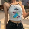 Damestanks ins retro cartoon halter crop tops vrouwen sexy mini tank 2023 zomer aankomst Koreaanse stijl vrouwelijke fitness witte top