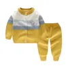 Kleding sets schattige cartoon geboren babytruien 2 stks gebreide trui met lange mouwen trui broek herfst/winter breien baby jongens meisjes pakken