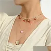 Pendant Necklaces Bling Rhinestone Cherry Heart Choker For Women Fashion Butterfly Thick Chain Mtil Necklace Bijoux Jewelry Drop Del Dhrdb