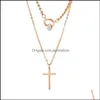 Pendant Necklaces Classic Hanging Long Chain Cross Necklace Titanium Steel High Quality Circle Jewelry Gift For Women Drop Delivery P Otg1E
