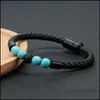 Charm Bracelets Mens Genuine Leather Lava Rock Bead Brackets For Women Natural Turquoise Essential Oil Diffuser Stone Magnetic Buckl Otsp2