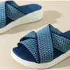 Slippers Women Slipper Cross Knitted Thick Bottom Wedges Shoes Ladies Slides Mesh Peep Toes Casual Summer Female Light Weight 2023Slippers