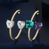 Dangle Chandelier Beaqueen Brilliant Double Side Big Heart Cut Green Purple Round Round Circle أقراط مكعبة الزركونيا Wome DHQ1M