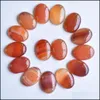 Arti e mestieri Pietra naturale 18X25Mm Perline sciolte ovali Opale Quarzo rosa Occhio di tigre Turchese Cabochon Parte posteriore piatta per collana Anello E Dhgns