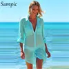 Sarongs Sampic Women Summer Beach Binkini Swimsuit Cover -Ups Baddräkt Badkläder Skjorta Dress Blus Transparent Up1