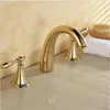 Badrumsvaskkranar Polerad guld mässing 8 "utbredd bassäng kran Vanity 2 Knob Tub Mixer Tap Deck Mount 3 Holes toalett