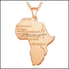Naszyjniki wisiorek Hip Hop Africa Map Naszyjnik Mężczyzn Sier Sier Rose Czarna litera afrykańska łańcuch linku dla kobiet biżuteria hiphopa otfax