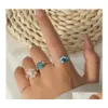 Cluster Rings 4 Pcs/Set Fashion Female Gold Color Metal White Pearl Blue Glazed Glass Beads Handmade Beaded Weave Flower Set For Wom Dhafh