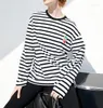 Women's T Shirts Three-dimensional Strawberry Pattern Tee Women Stripes Loose Long Sleeve Early Spring 2023 Casual O-neck Ladies